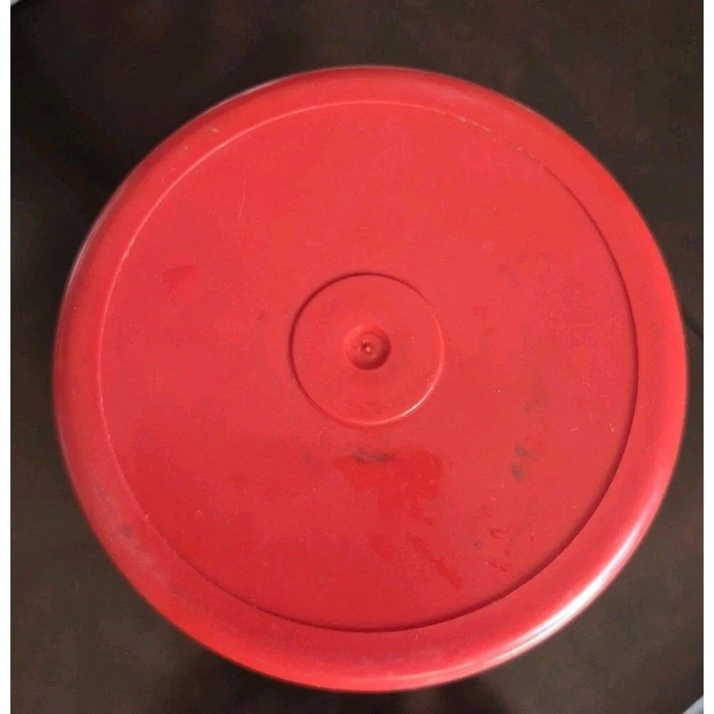 Vintage Sears J C Higgins Metal Vacuum Thermos Red Navy Striped Red Cap 1950s
